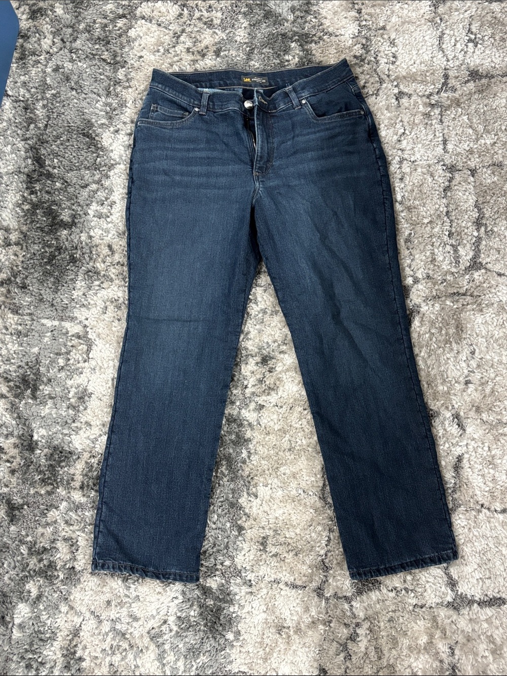 Lee Womens flannel lined Straight Leg Jeans in Deep Indigo